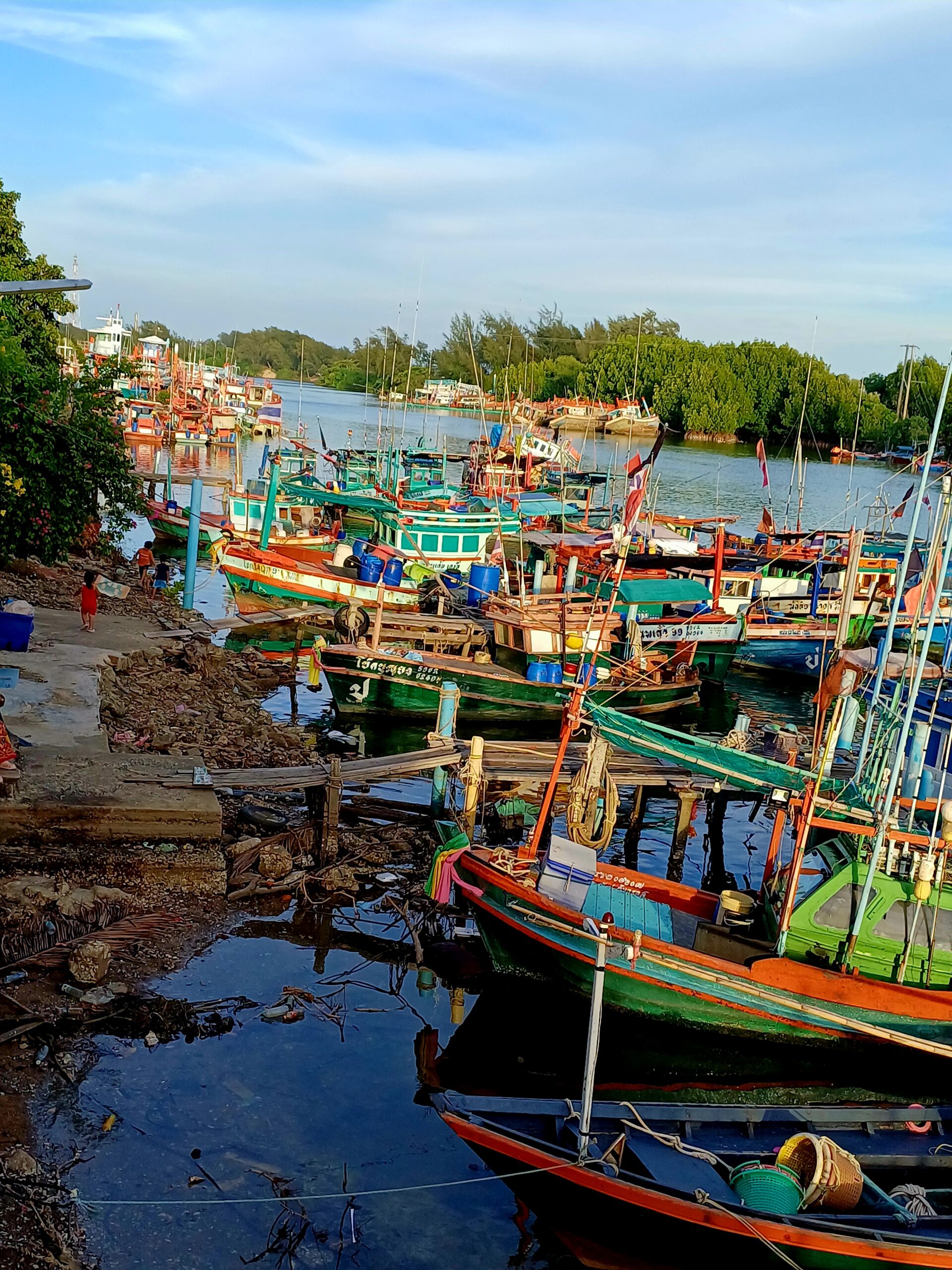 small boats along a river