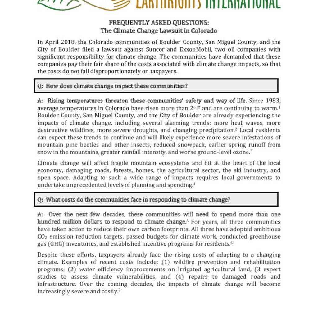 FAQ Climate Change Lawsuit | EarthRights International