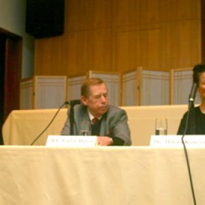 L-R: Ambassador Petr Kolar, President Vaclav Havel, Filmmaker Milena Kaneva, ERI