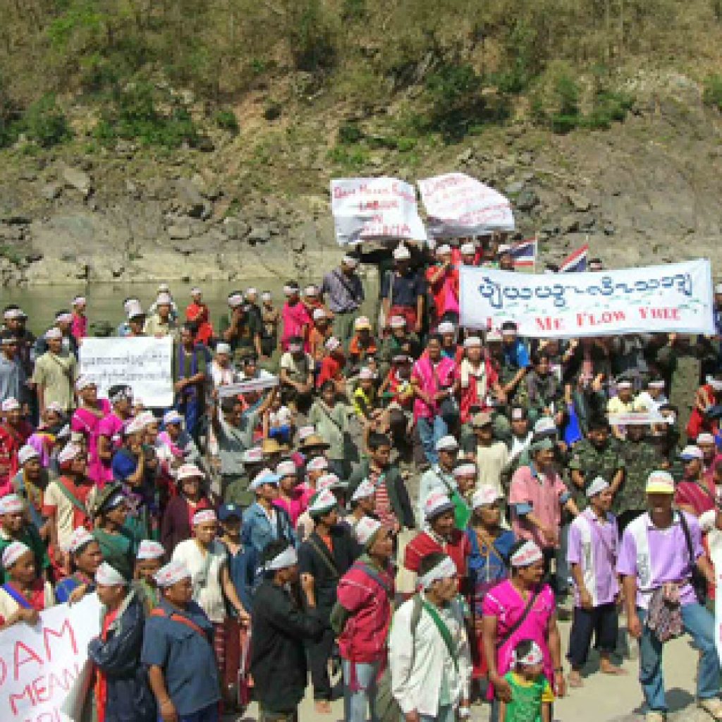Karen villagers protest the damming of the Salween River