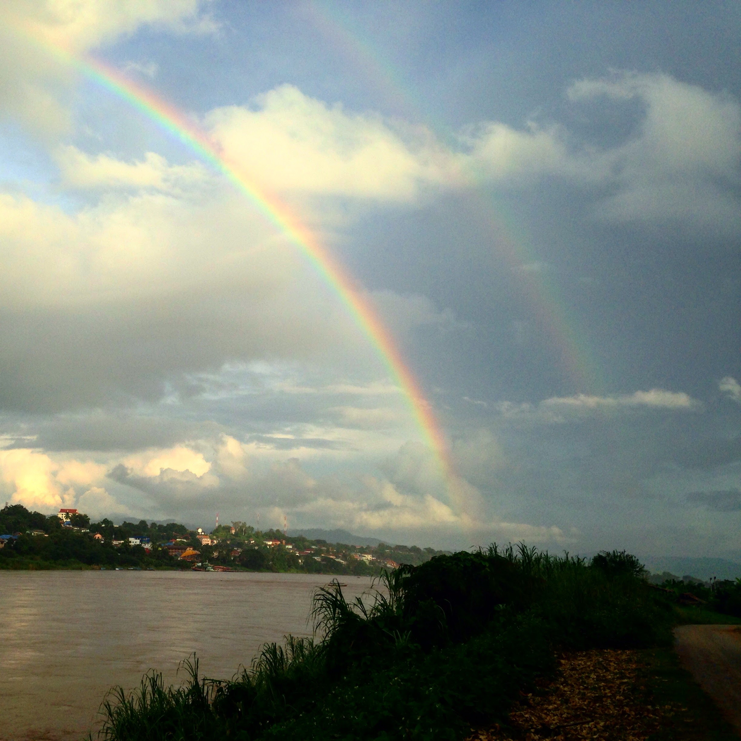  A double rainbow over the Mekong River, with one end in Thailand and the other in Laos. 