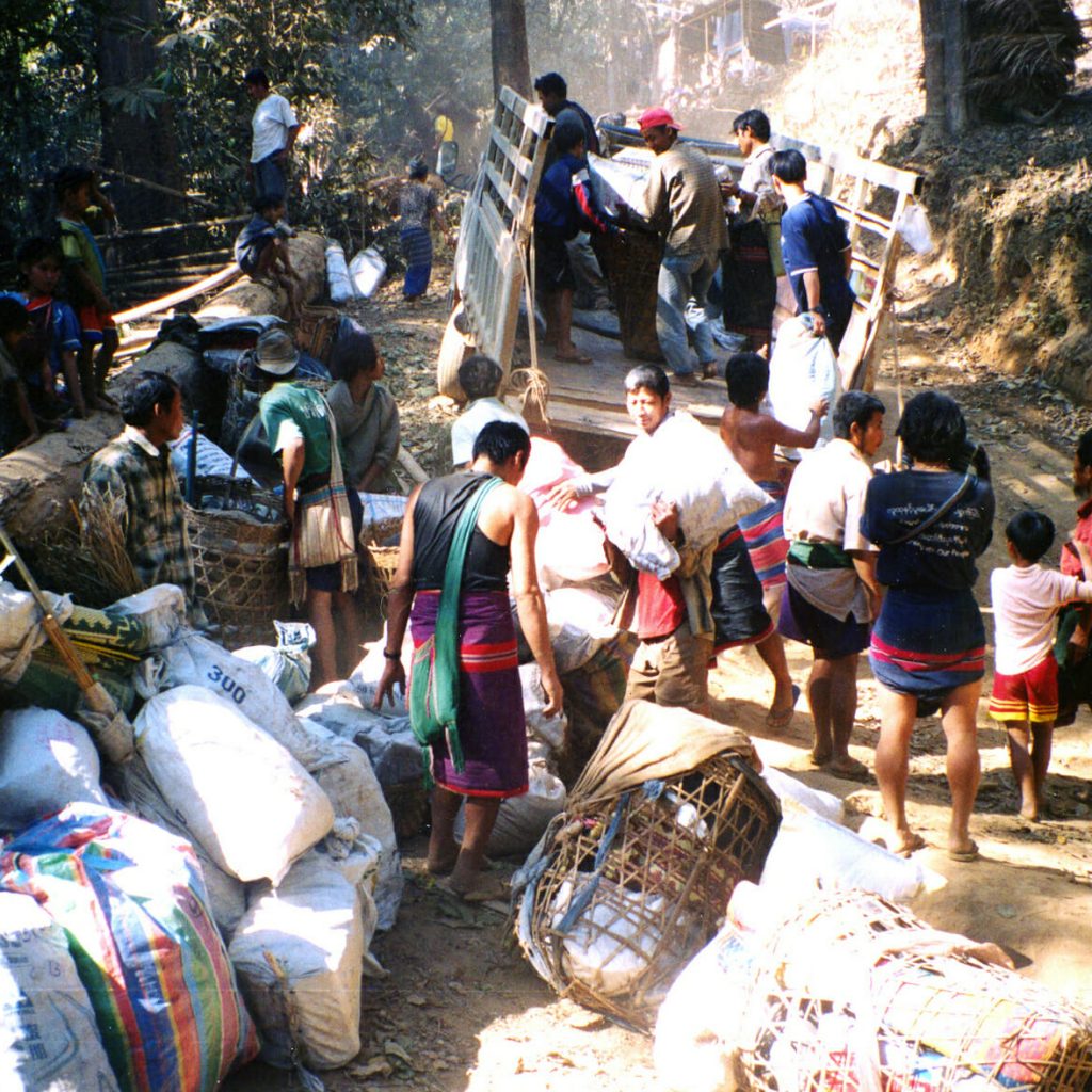 A refugee camp on the Thai-Burma border is relocated in 2004