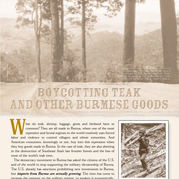 Boycotting Teak and Other Burmese Goods