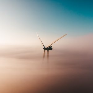 Green Energy Transition, windmill in the fog